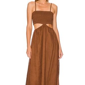 Faithfull The Brand 'Tayari' Brown Linen Midi Dress Size M